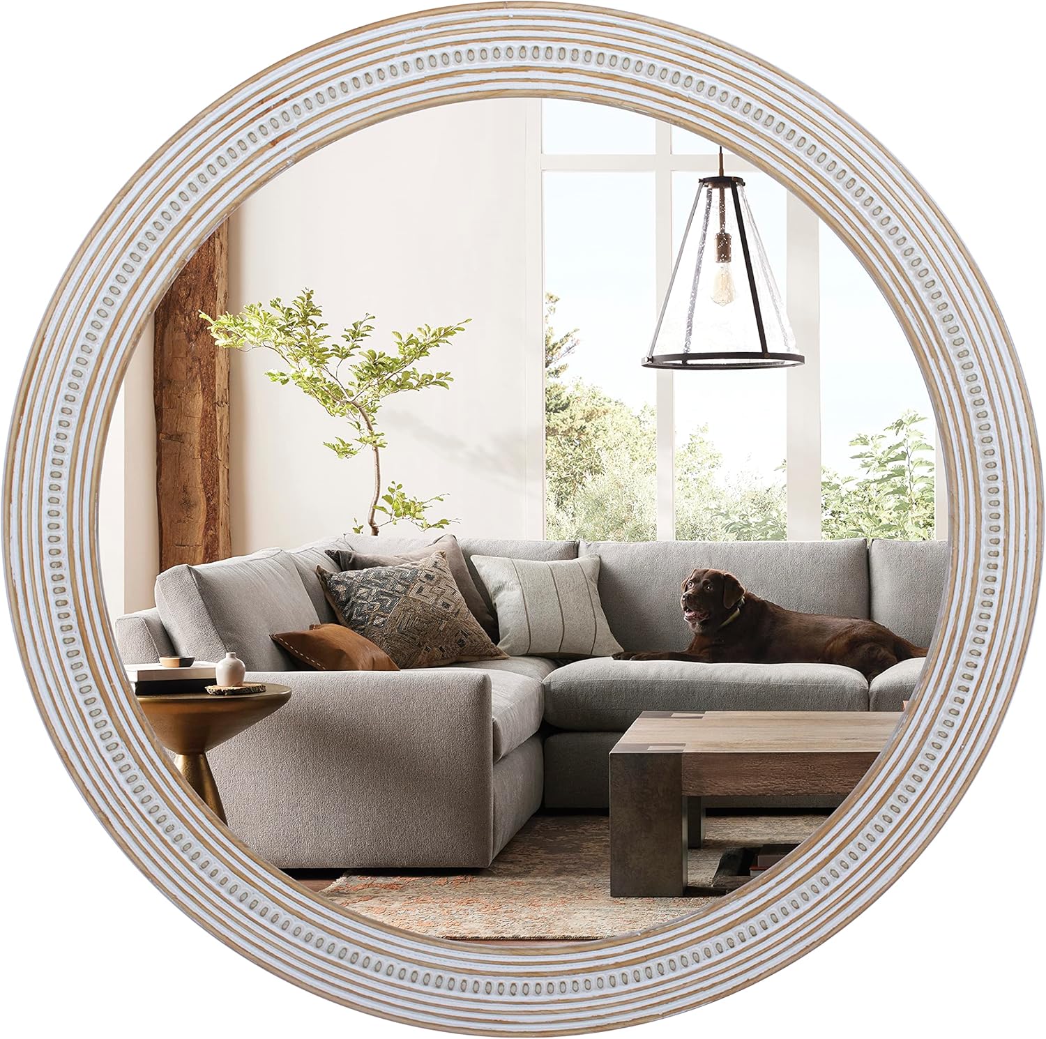 32" Round Wooden Decorative Mirror O3896