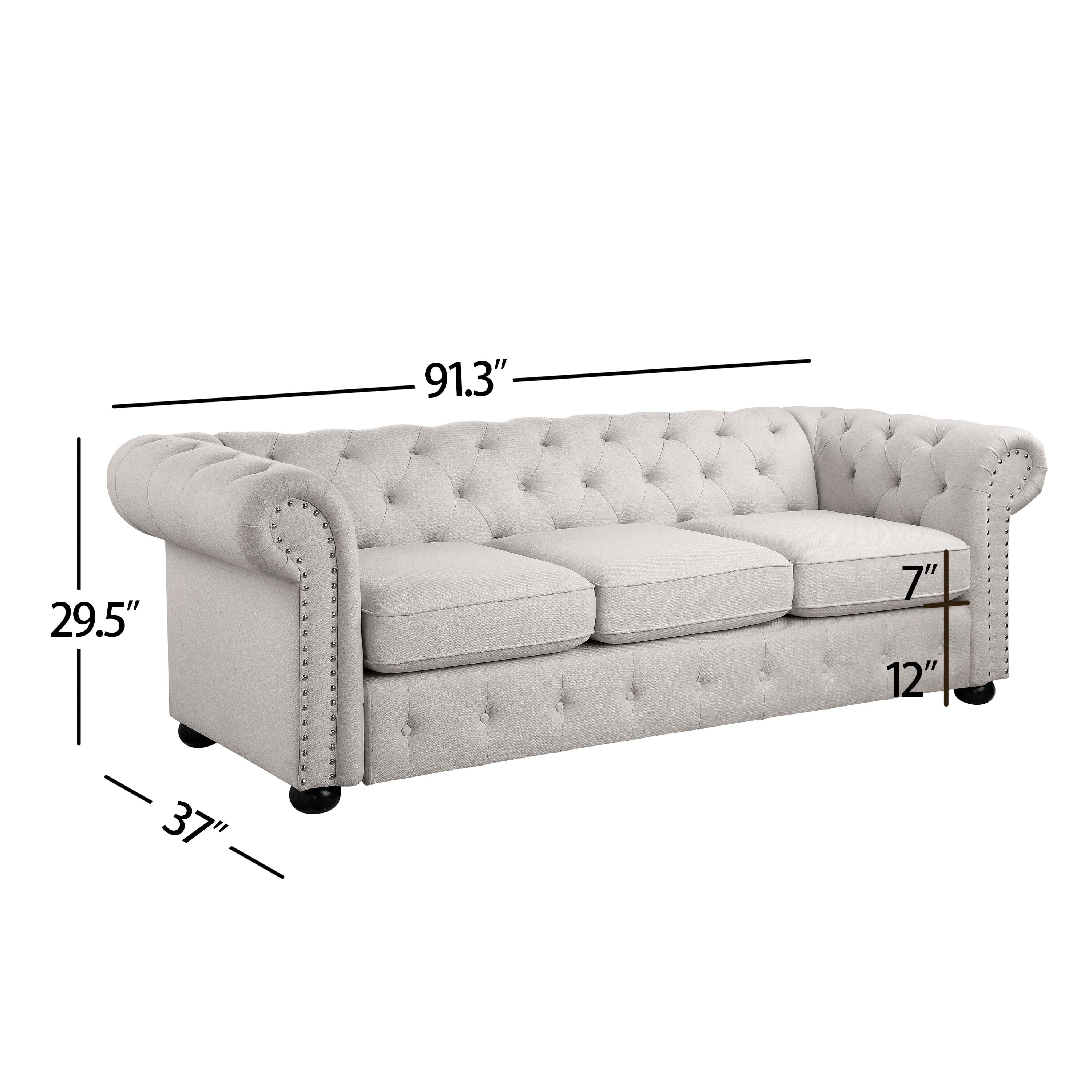 Light Grey 3-seater Tufted Sofa with Rolled Arms Y7095