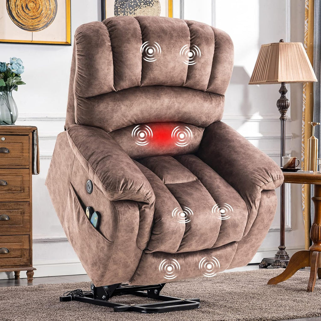 Large Electric Power Lift Recliner Chair, Heated Massage Motorized Reclining Sofa, Brown K129