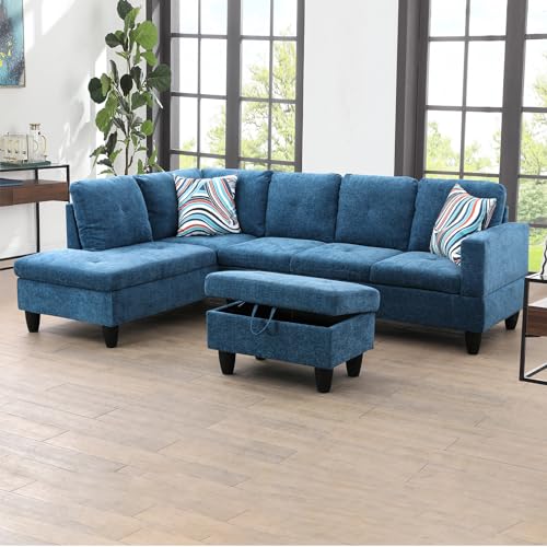 Red 3-Piece 4 Seat L Shaped Fabric Couch with Storage Ottoman P981538