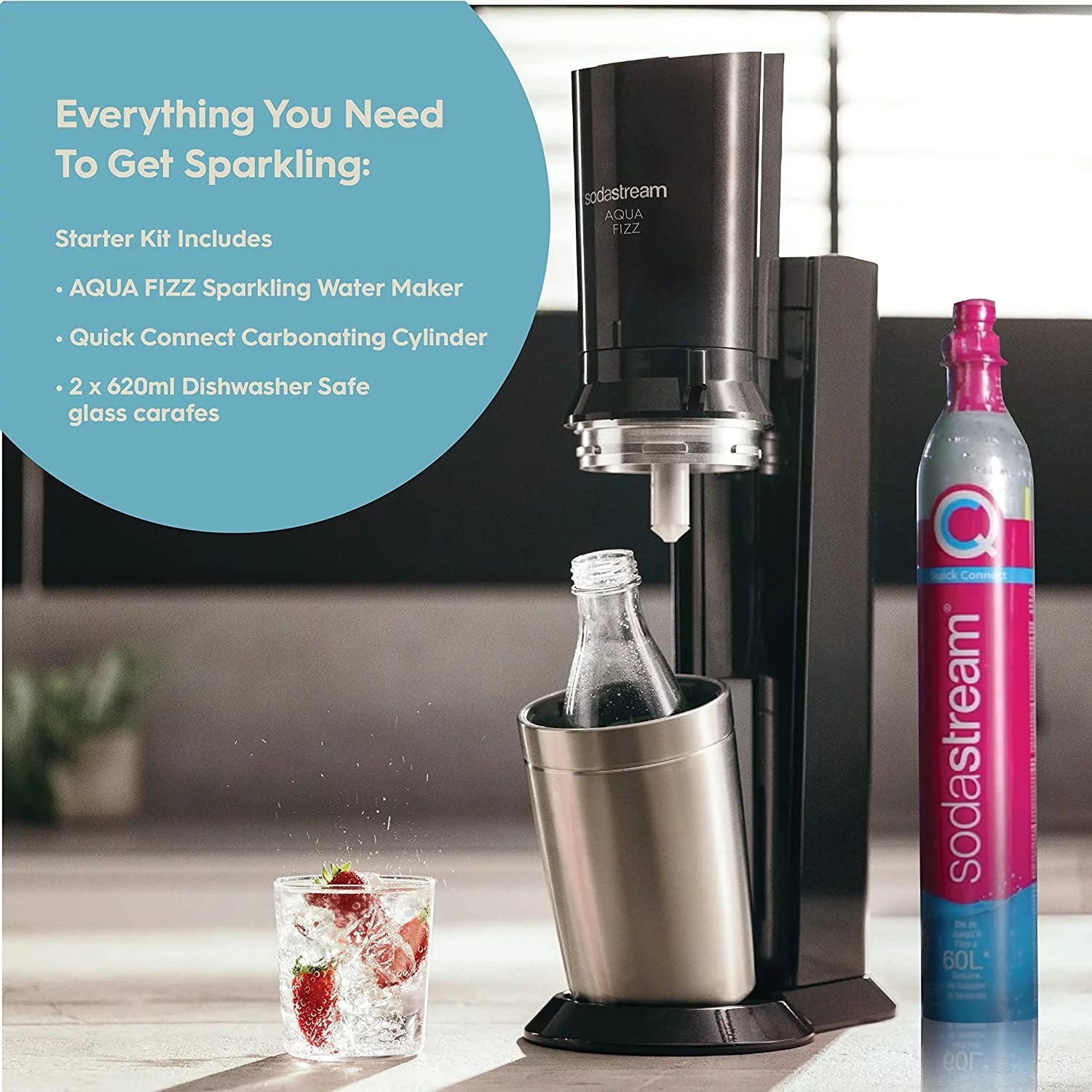 Black Sparkling Water Maker with Co2 and Glass Carafes I79682