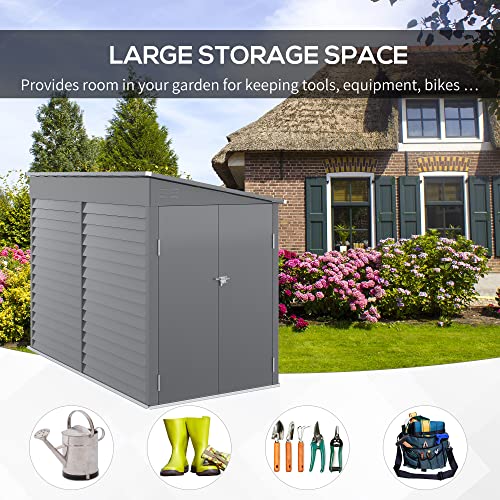 Gray Steel Outdoor Storage Shed with Foundation Kit and Lockable Doors A596