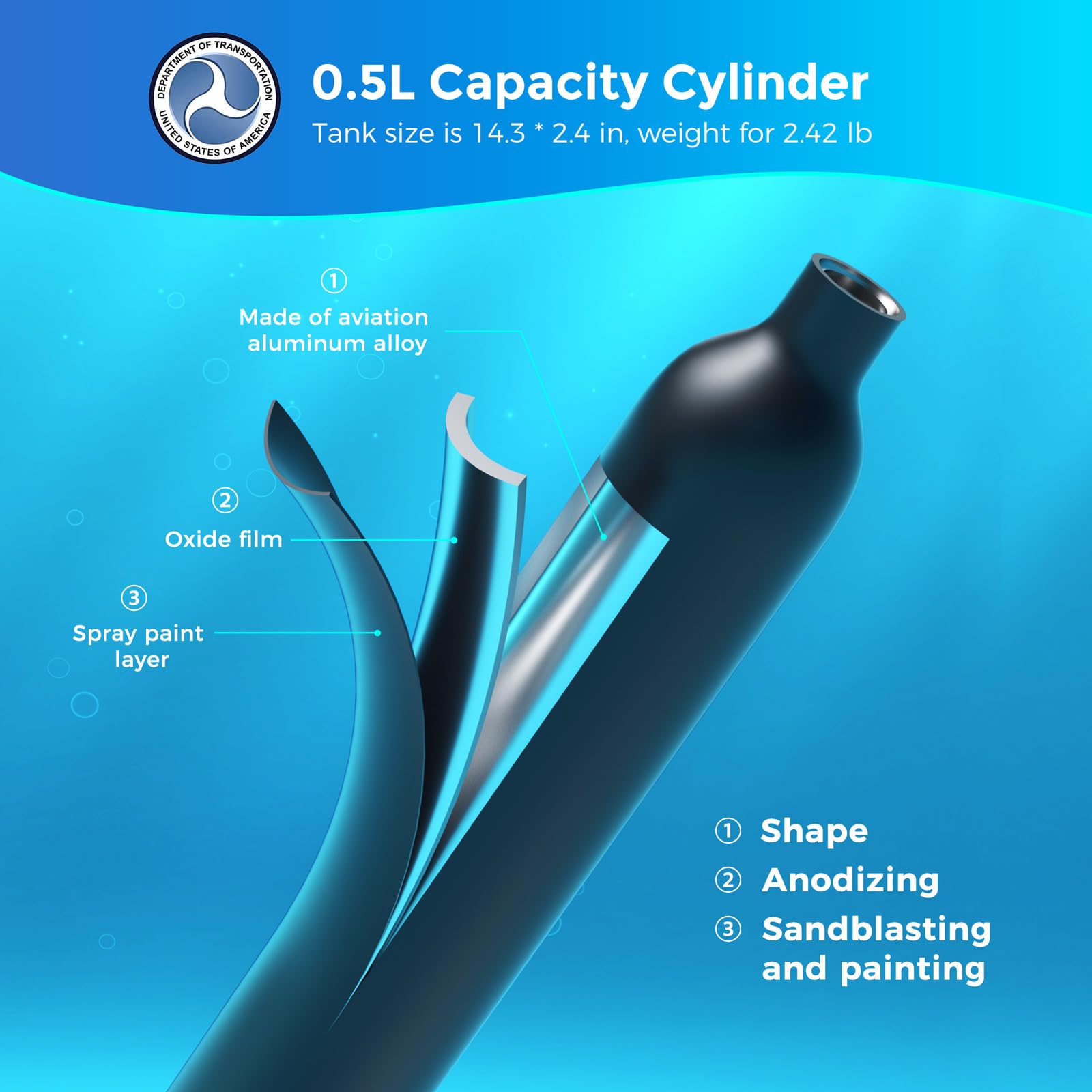 0.5L Mini Scuba Tank for Shallow Water Diving T65400