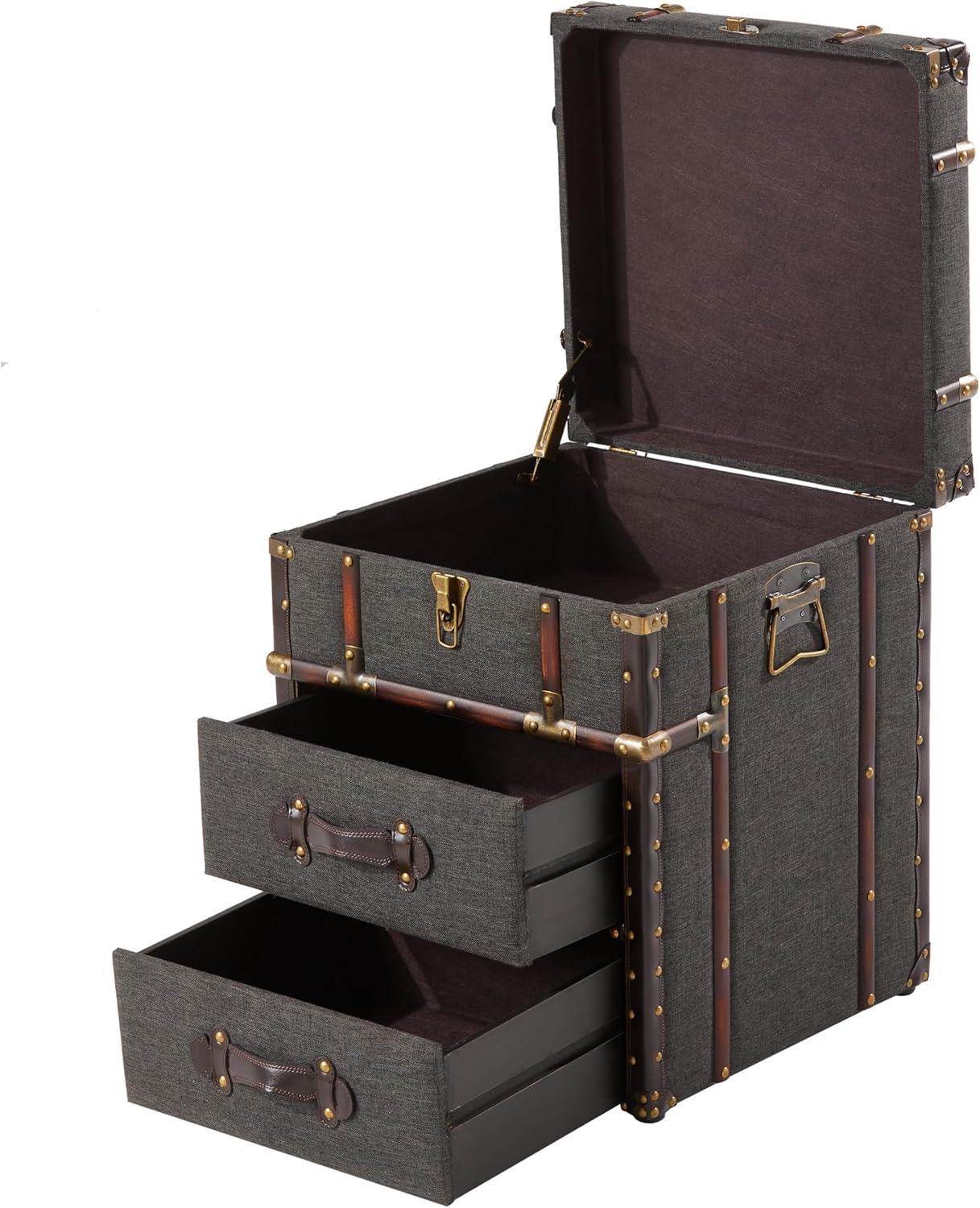 Grey Linen Storage Chest with Hinged Top J62841
