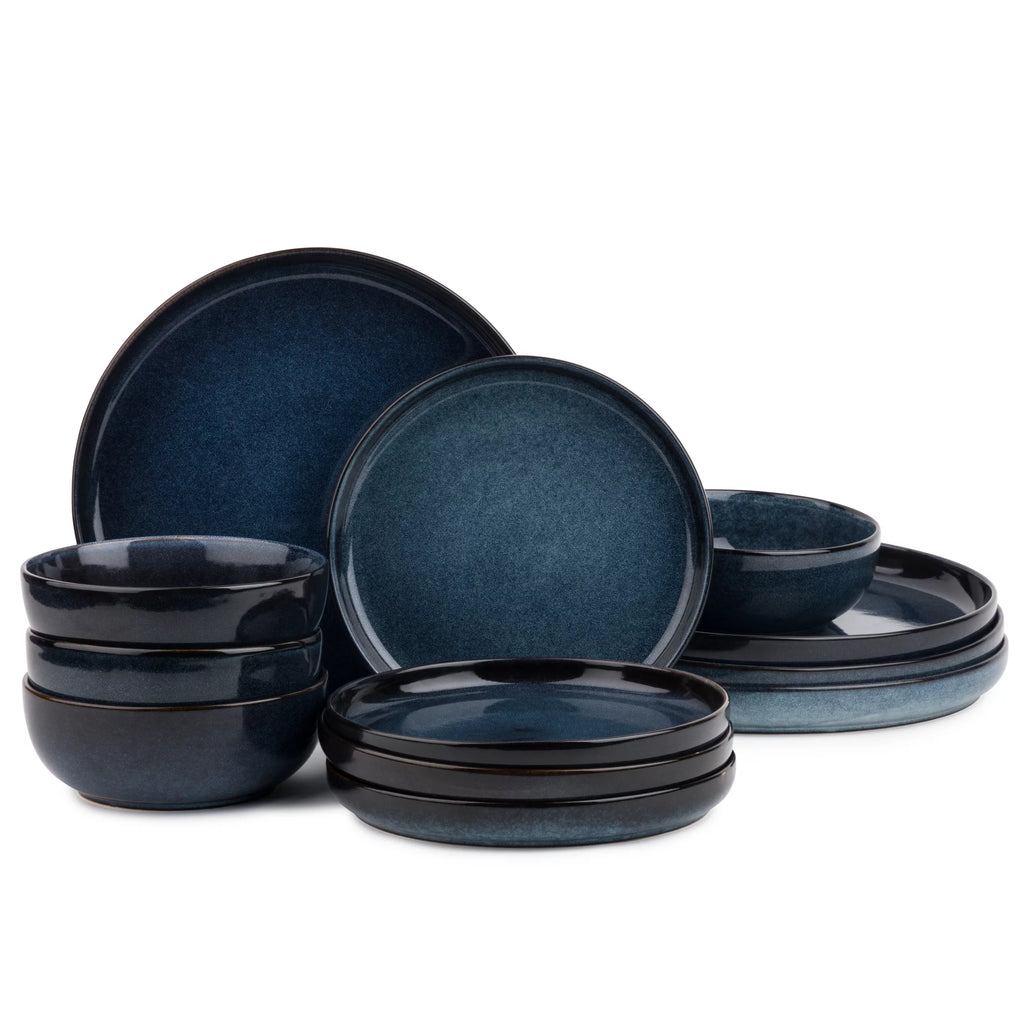 12-Piece Stoneware Dinnerware Set, Atlantic Blue B5810