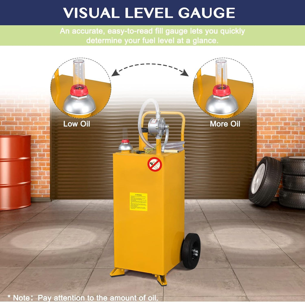 30 Gallon Portable Gas Caddy Fuel Storage Tank with Hand Pump and Wheels P1855