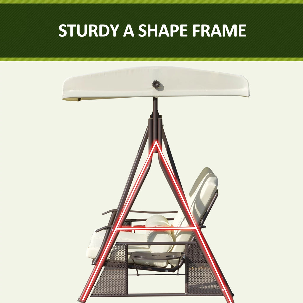 Beige 2-Person Patio Swing Bench with Canopy I2932