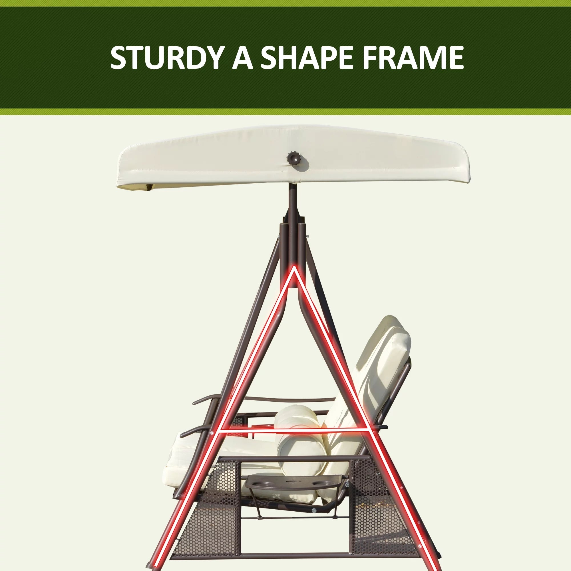 Beige 2-Person Patio Swing Bench with Canopy I2932