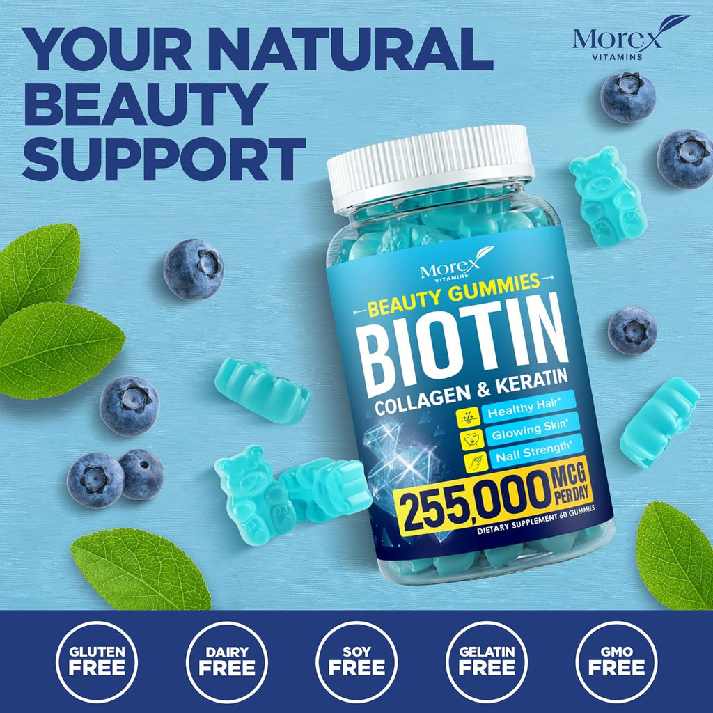 Biotin Multivitamin Gummies for Hair, Skin & Nails with Collagen & Keratin - 60 Psc S286