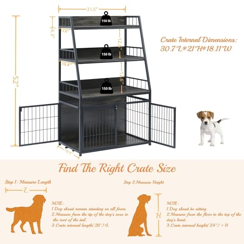 Heavy Duty Wooden Dog Crate with 3 Doors and 3-Layer Storage Shelves D45630