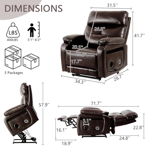 Dual Motor Power Lift Recliner Chair with Heat & Massage, Leather (Beige) Q377568