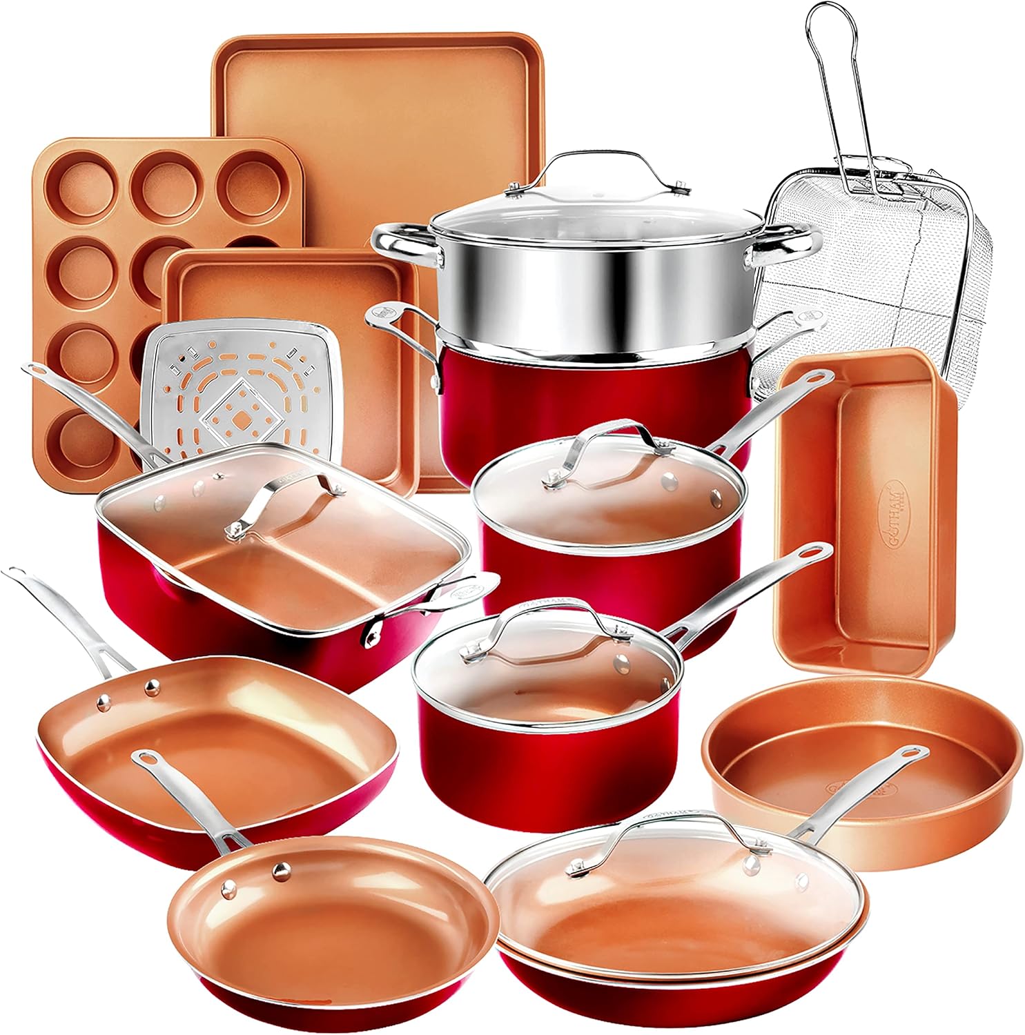 20 Pc Nonstick Ceramic Pots and Pans Cookware Bakeware Set with 5 Quart Stock Pot with Strainer Lid K5261
