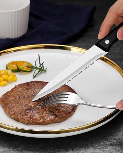 48-Piece Stainless Steel Hammered Silverware Set with Steak Knives A337