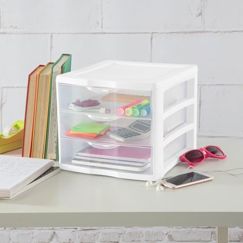 4-Pack 3 Drawer Plastic Desktop Organizer with Clear Drawers, White Frame J958