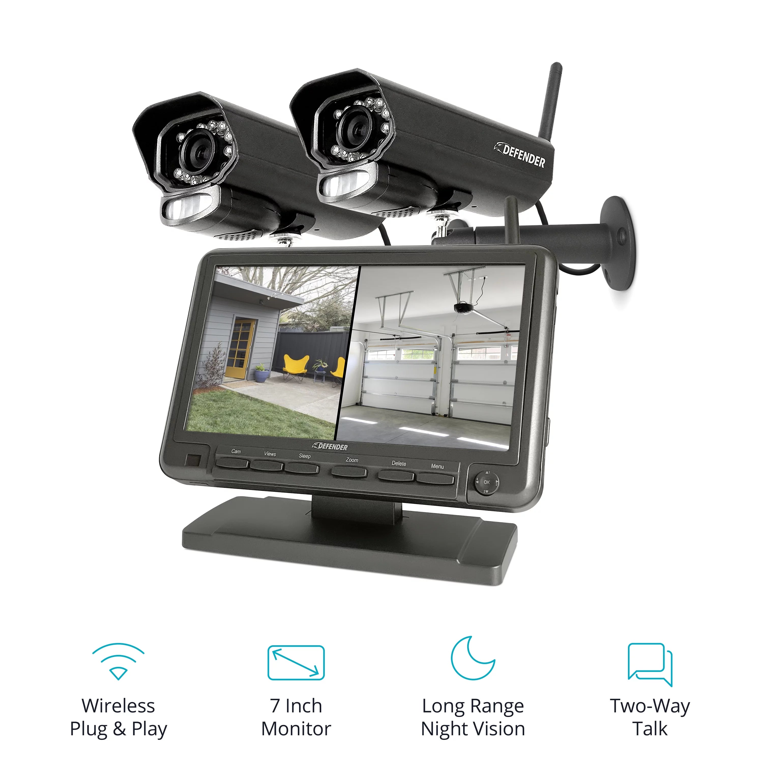 Security Camera System with 7 Display Monitor and 2 Night Vision Cameras, 32GB SD Card Recording A27109