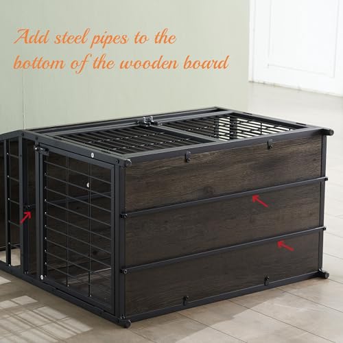 Heavy Duty Wooden Dog Crate with 3 Doors and 3-Layer Storage Shelves D45630