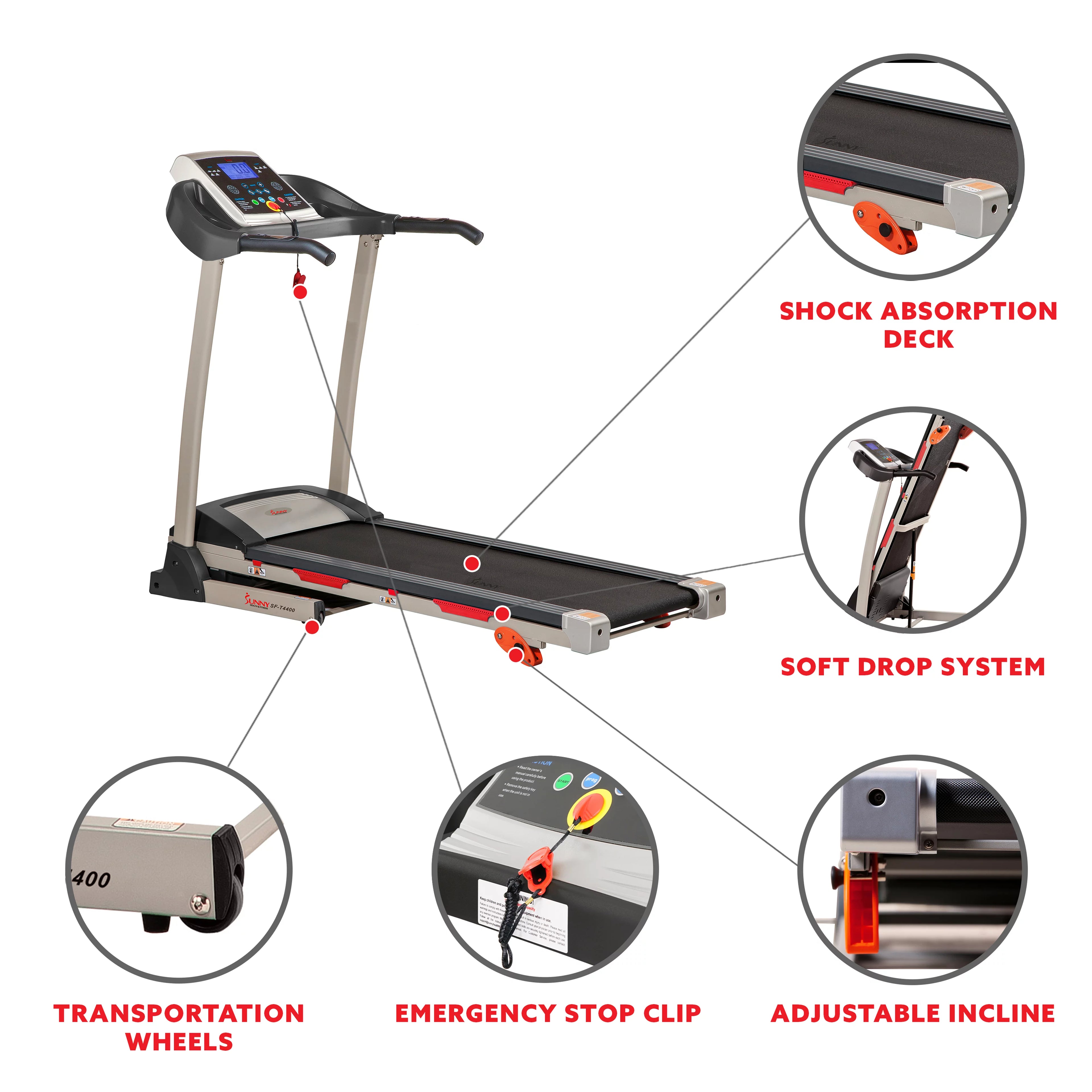 Manual Incline Folding Treadmill with Pulse Sensors LCD Monitor E28317