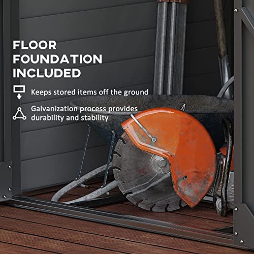 Gray Steel Outdoor Storage Shed with Foundation Kit and Lockable Doors A596
