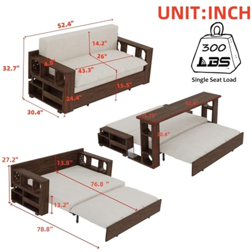 Beige Velvet Convertible Sleeper Sofa Bed V753183