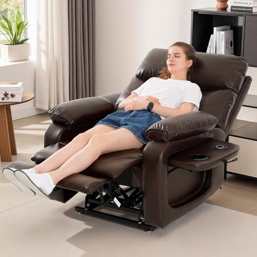 Dual Motor Power Lift Recliner Chair with Heat & Massage, Leather (Beige) Q377568