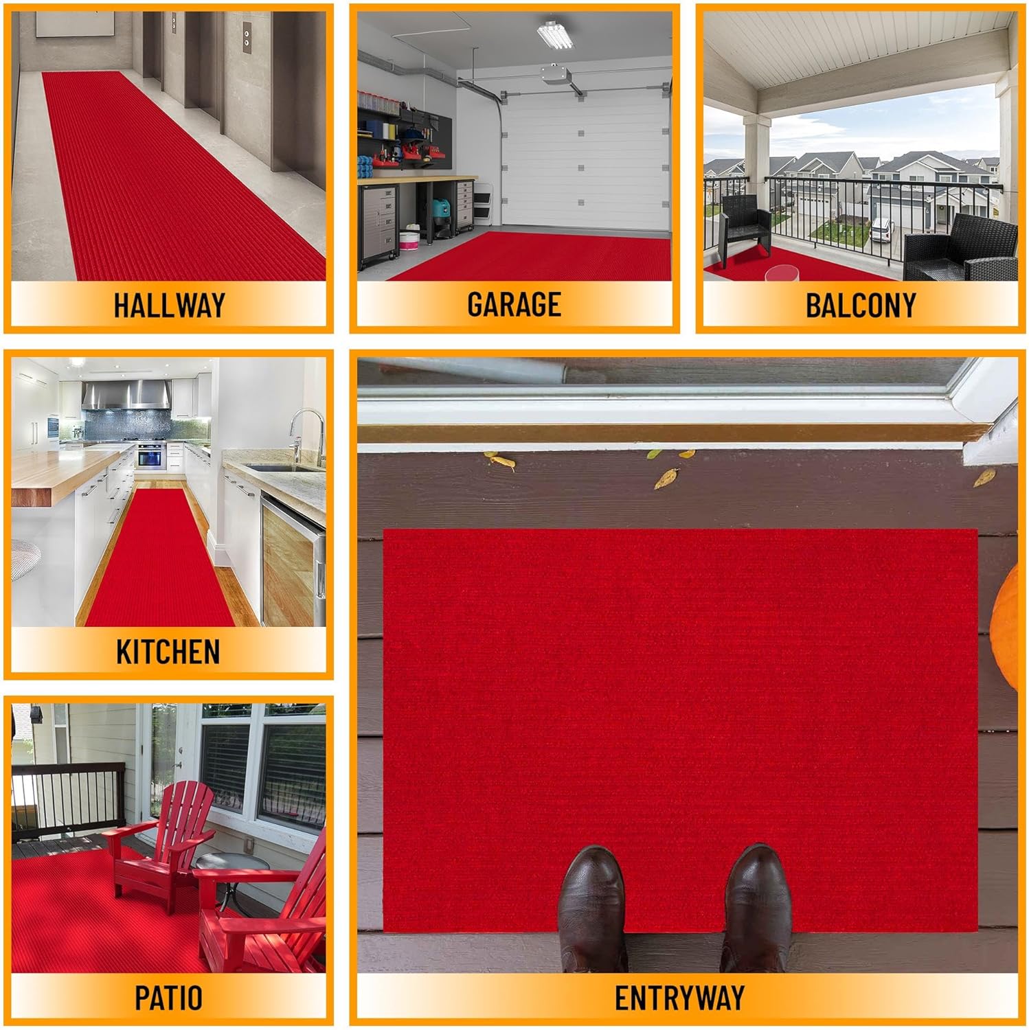 Non-Slip Rubberback 2x10 Indoor/Outdoor Runner Rug, 2' x 10', Red E596212