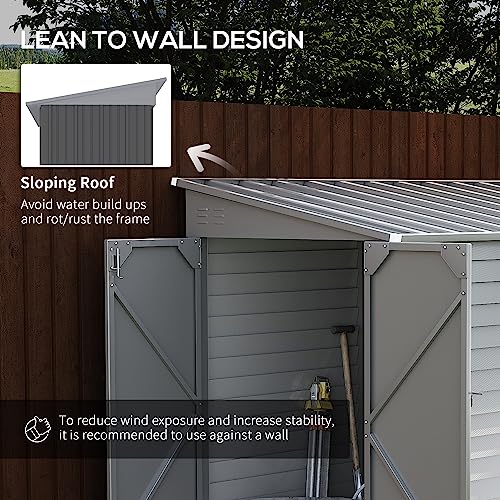 Gray Steel Outdoor Storage Shed with Foundation Kit and Lockable Doors A596