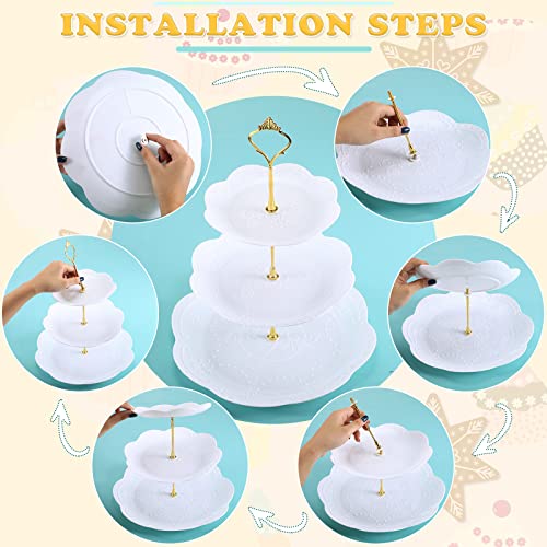 14 Pieces Tiered Cupcake Stand Set Gold 2-Tier 3-Tier Serving Stand Tower Tray with Round Rectangle Food Serving Trays X264