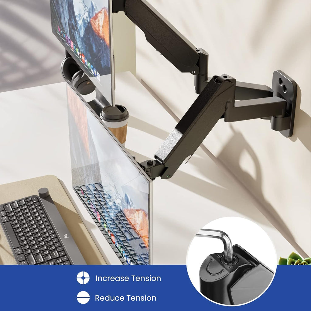 Black Gas Spring Dual Monitor Wall Mount for 17 to 32 inch Screens J346