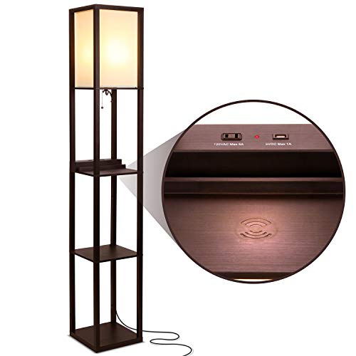 Black Shelf Floor Lamp with USB Ports and Shelves M5890