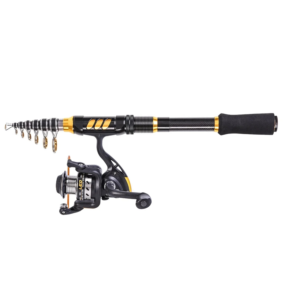 Telescopic Fishing Rod and Reel Combo Kit with 100M Fishing Line Lures Hooks Jig Head and Carrier Bag I491