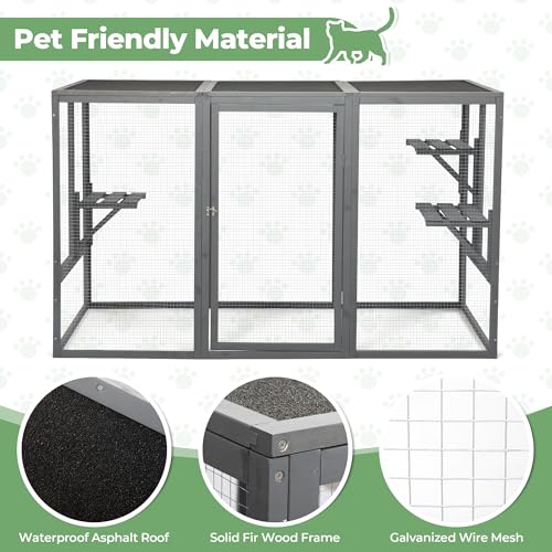 Grey Wooden Cat Cage with 3 Platforms and Litter Box M7863