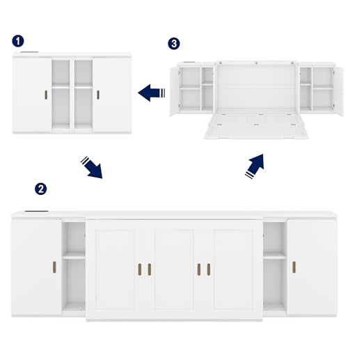 White Queen Size Murphy Cube Bed with Bookcase and Storage Shelves G5964
