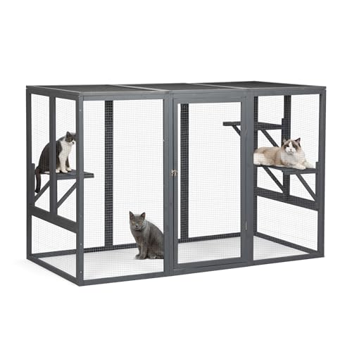 Grey Wooden Cat Cage with 3 Platforms and Litter Box M7863