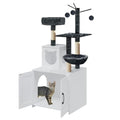 Grey Wood Cat Tree with Litter Box Enclosure A89987