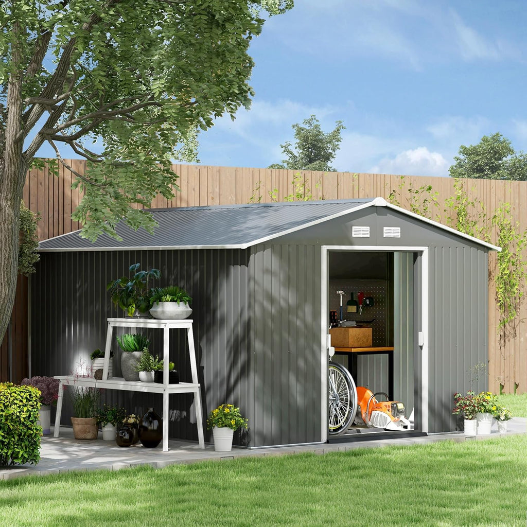 Gray Outdoor Storage Shed with Foundation Kit O33833