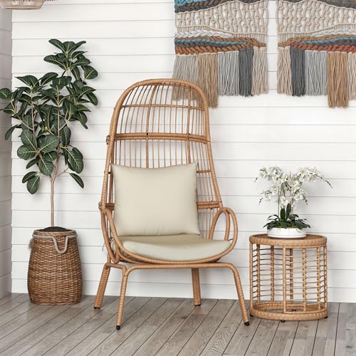 Beige Outdoor Wicker Egg Chair with Cushion V40299
