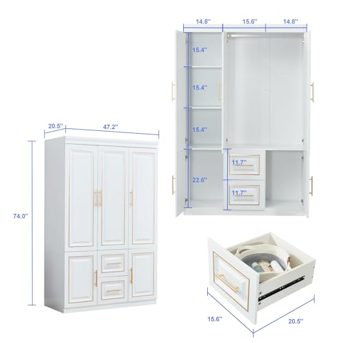 White Wood Storage Closet with Doors and Hanging Rod I83823