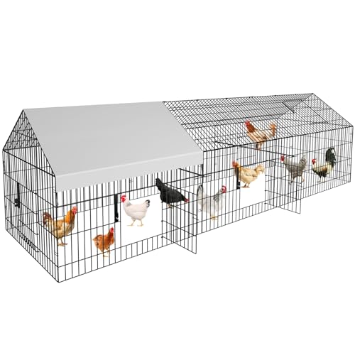 Metal Chicken Coop 87"×40" with Cover Chicken Run Pen Large Portable Chicken Playpen Enclosure J17667