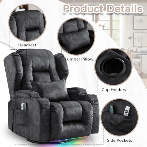 Grey Power Recliner Chair with Massage & Heat F9462