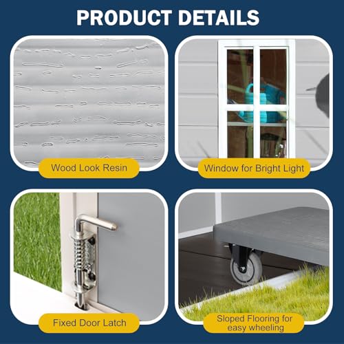 8x6x7 FT Resin Outdoor Storage Shed with Floor, Dove Grey Y6658