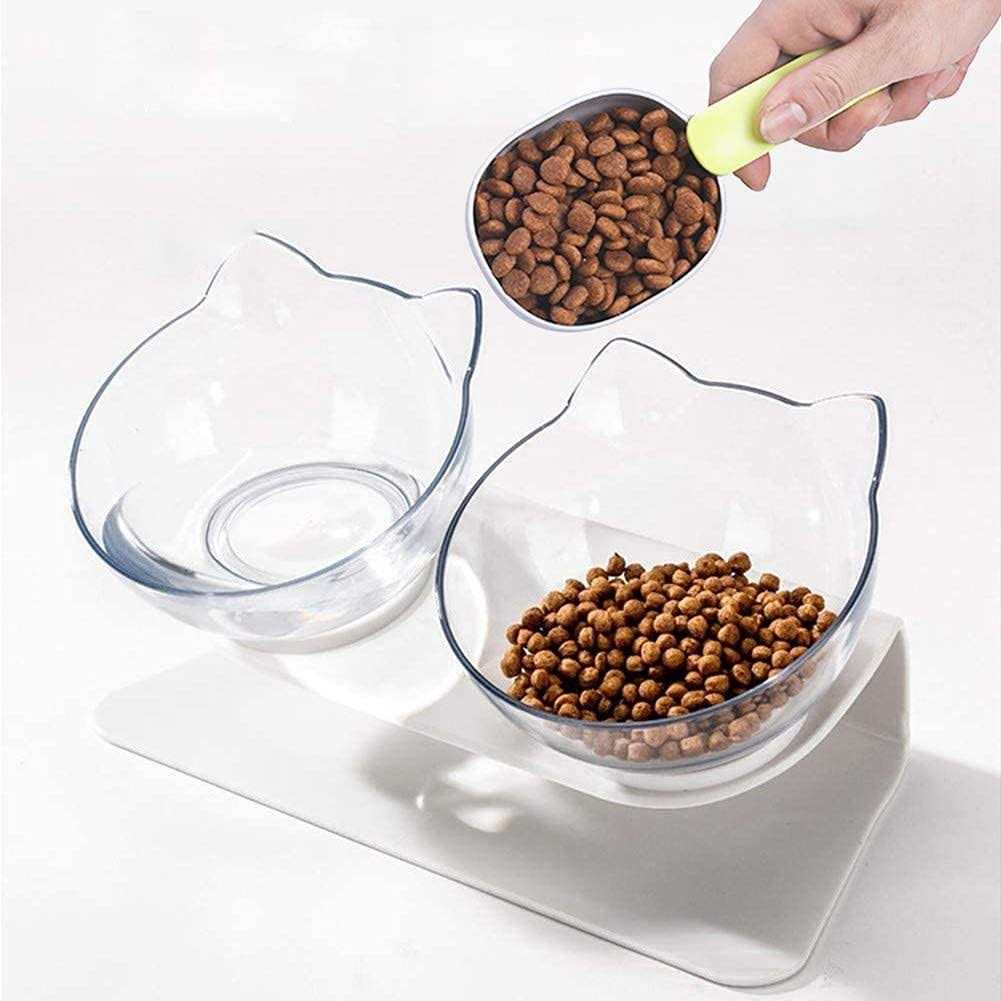 Raised Cat Bowl with Stand 15 Tilted Cat Bowls Elevated Cat Bowl Double Cat Bowls Plastic Transparent Cat Feeding Bowl Q752423