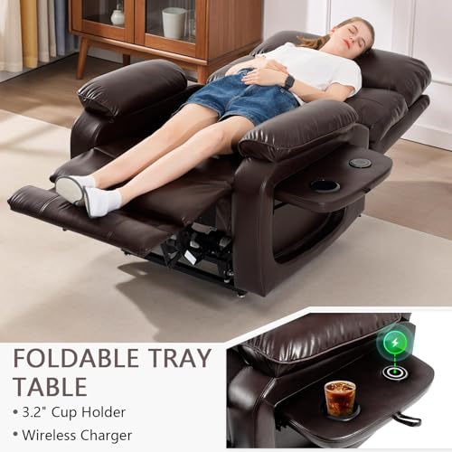 Dual Motor Power Lift Recliner Chair with Heat & Massage, Leather (Beige) Q377568