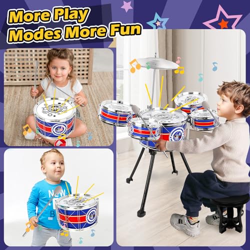 Blue 5 Drums Kids Jazz Drum Set with Stool M21715