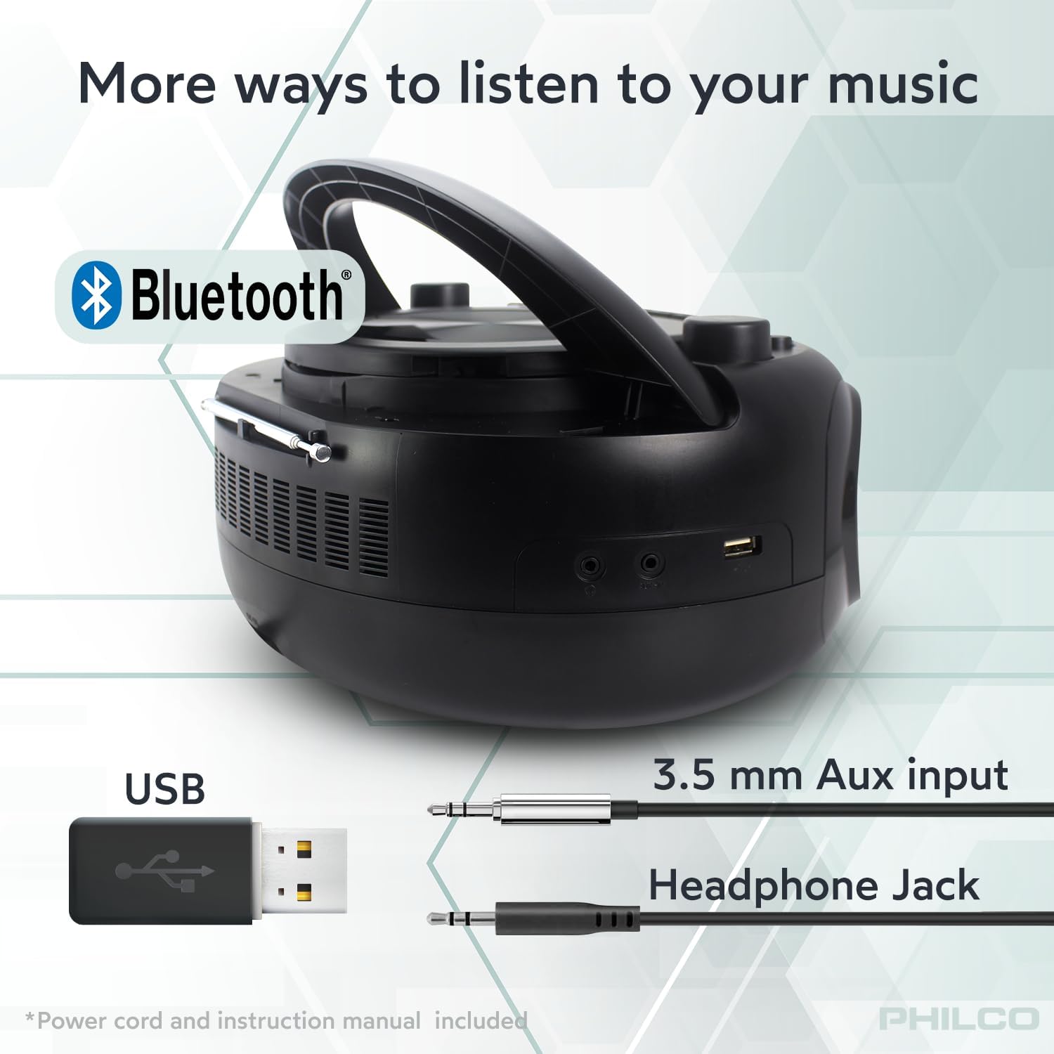 Bluetooth CD Boombox with Cassette, MP3 CD USB Playback, 12 watts J8293