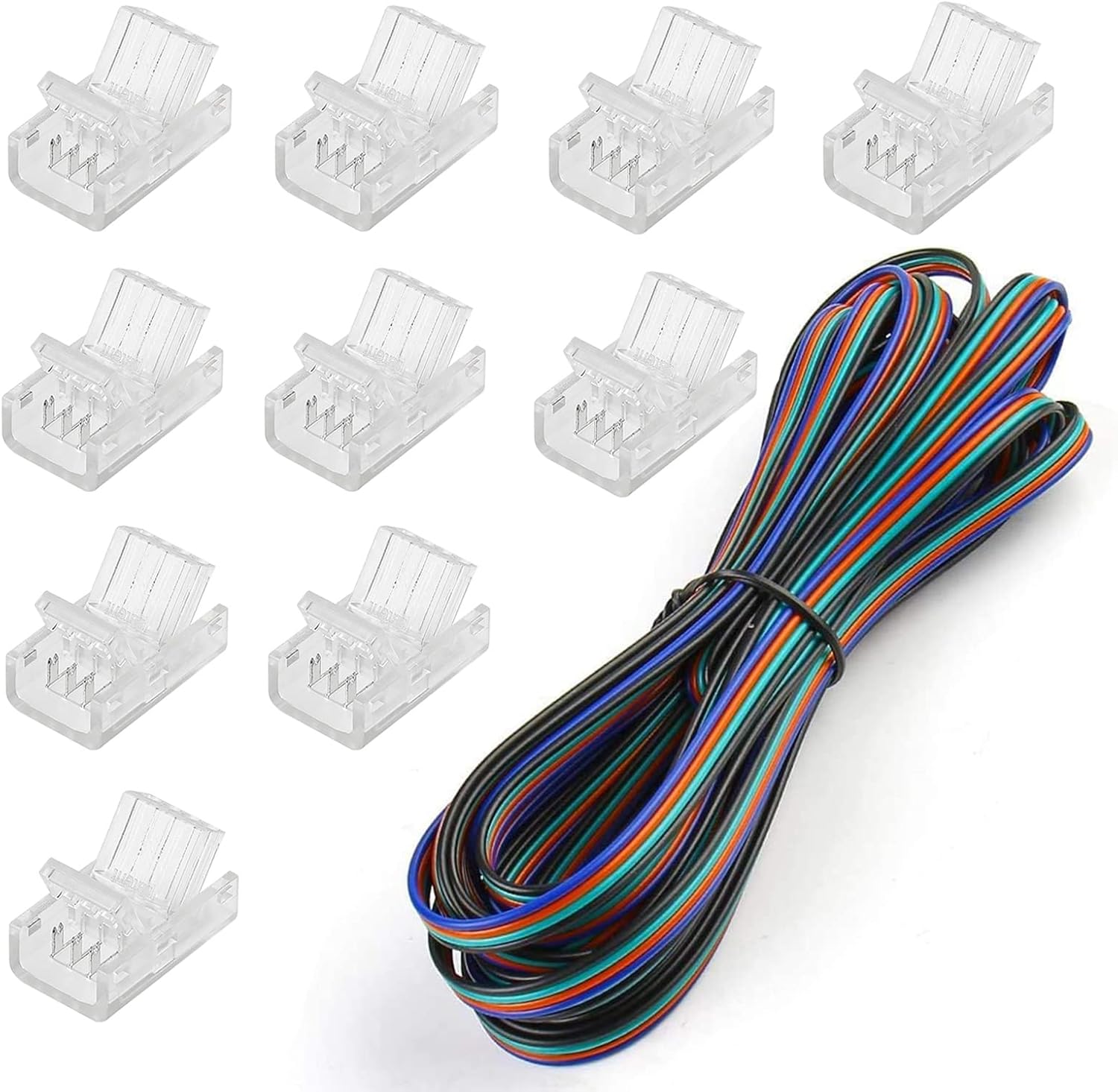 10 Pack 4 Pin LED Connector for 10mm RGB 5050 LED Strip Lights with 16.4ft Extension Cable C967