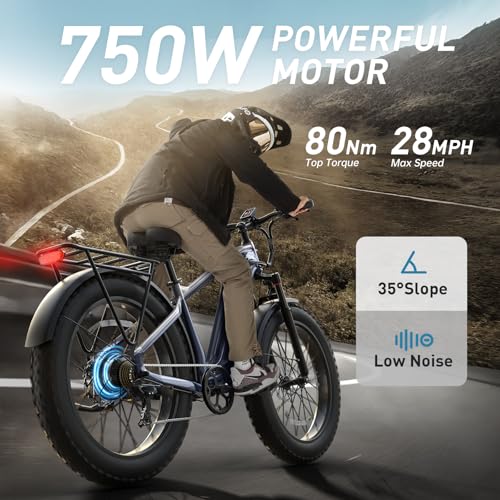 26" Fat Tire Electric Mountain Bike with 48V 15AH Removable Battery Aluminum Frame D592890