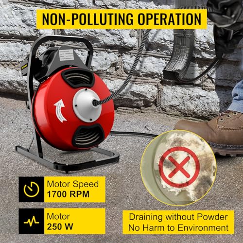 50FT x 1/2Inch Electric Drain Auger with 4 Cutter & Foot Switch W23648