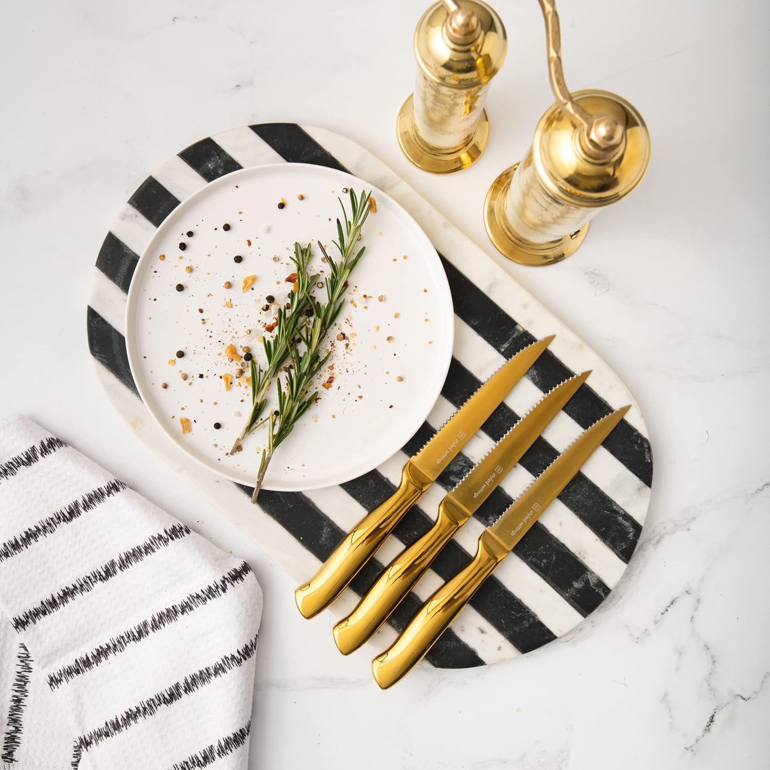 19 Piece Black and Gold Knife Set with Block Self Sharpening and Cooking Utensils Set K3755