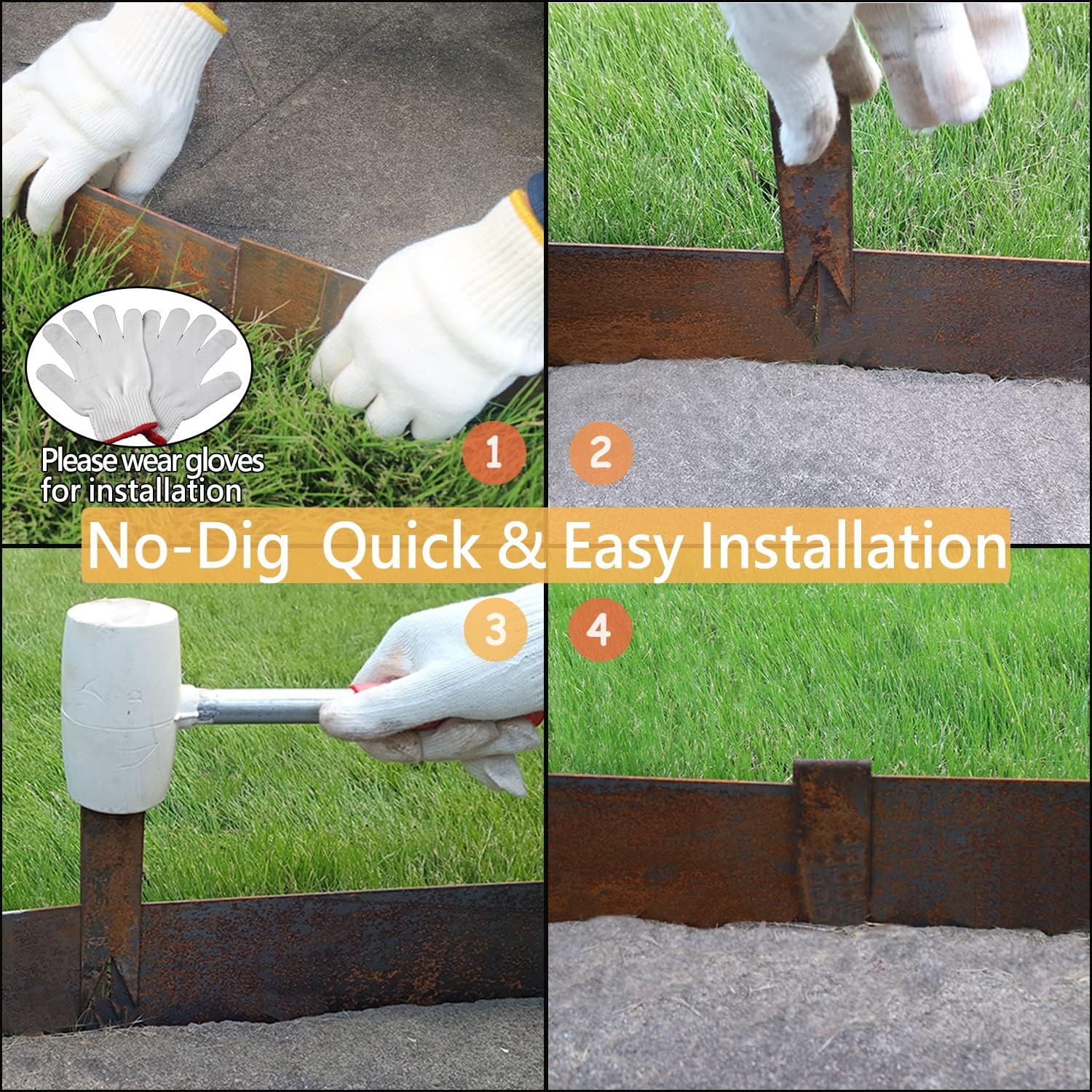 6 Pack Pre-Rusted Steel Lawn Edging, 40 inch Strips, 6 inch Depth X9826