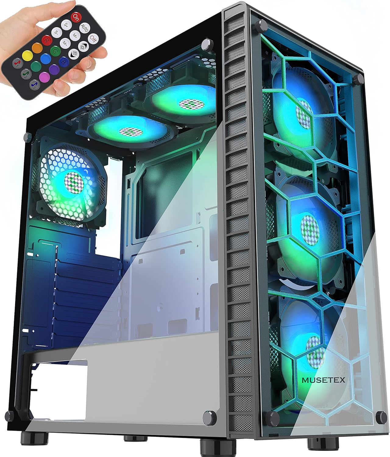 Black ATX Mid-Tower Computer Case with 2 Tempered Glass Panels and 6pcs 120mm ARGB Fans Q59995